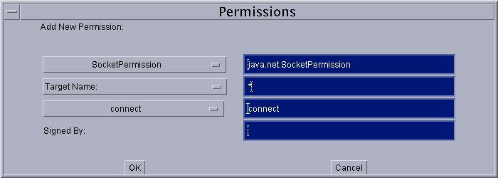 Permission dialog showing the socket permission being selected