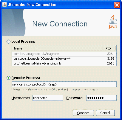 Соединение с Агентом JMX Используя Службу JMX URL