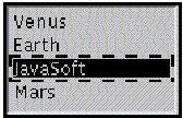 Показывает список, содержащий: Венера, Земля, JavaSoft, и Марс. Javasoft выбирается.
