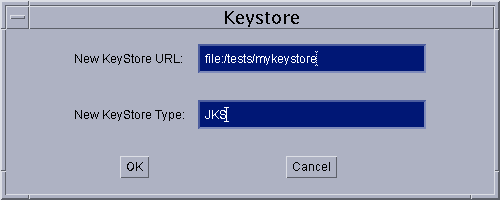 Диалоговое окно Keystore, чтобы определить тип keystore и URL