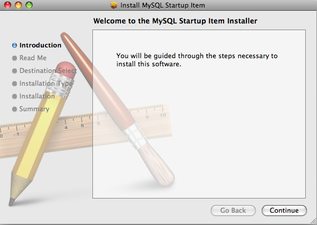 MySQL Startup Item Installer: Шаг 1