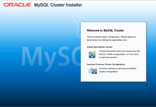 The MySQL Cluster Auto-Installer Welcome screen.