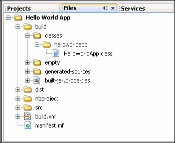 Окно файлов, показывая сгенерированный.class файл.