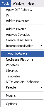 Выбор менеджера Платформы Java из Меню Инструментов