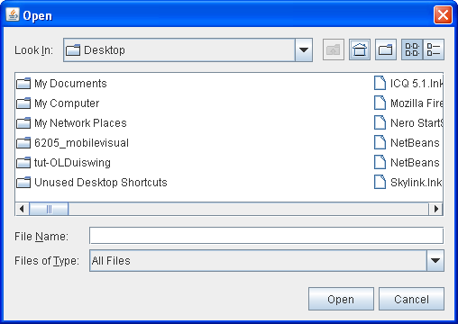 Стандарт открывает диалоговое окно, показанное в стили Java