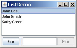 Снимок ListDemo, который позволяет Вам добавлять и удалять элементы списка