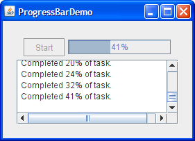 Снимок ProgressBarDemo, который использует индикатор выполнения