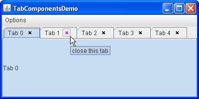 Снимок экрана TabComponentsDemo