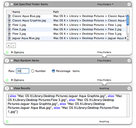 Testing the Pass Random Items action in a workflow