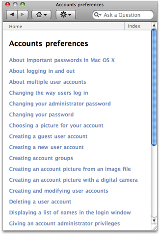 Generated list for the accounts preferences index item