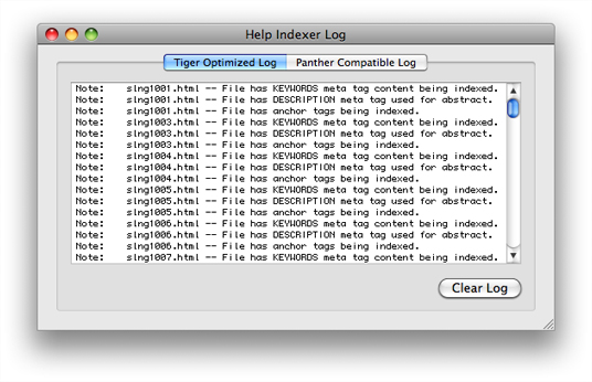 Help Indexer log window