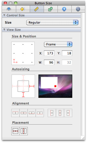 Specifying the autosizing for the Add Frame button