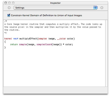 The default kernel routine in the Core Image Kernel patch