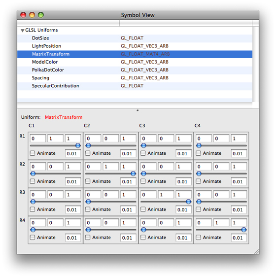 Controls for a matrix structure