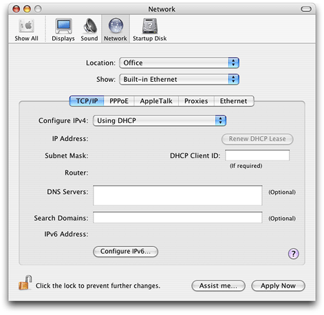 A location in Network preferences