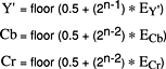 Equations for stored Y[′]CbCr values of bit-depth of n in scheme A