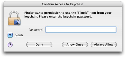 Unlock keychain dialog to confirm access