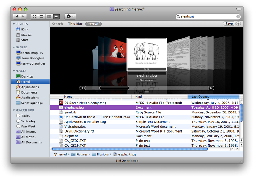 Thumbnails in the Finder’s Cover Flow view
