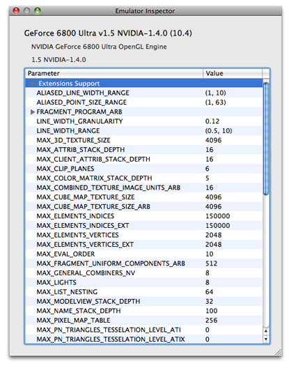 The Emulator Inspector window.