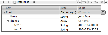 Xcode property list editor