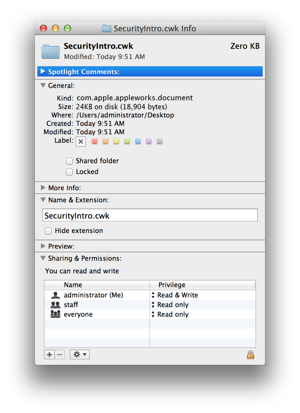 Ownership and Permissions information