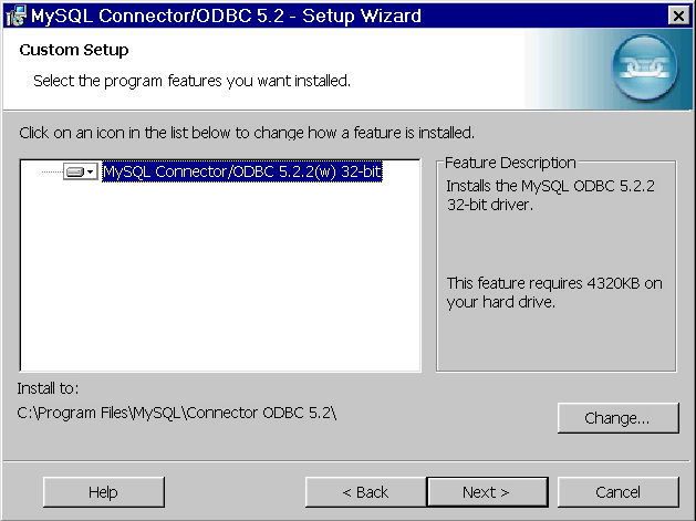 Connector/ODBC Windows Installer - Custom Installation welcome